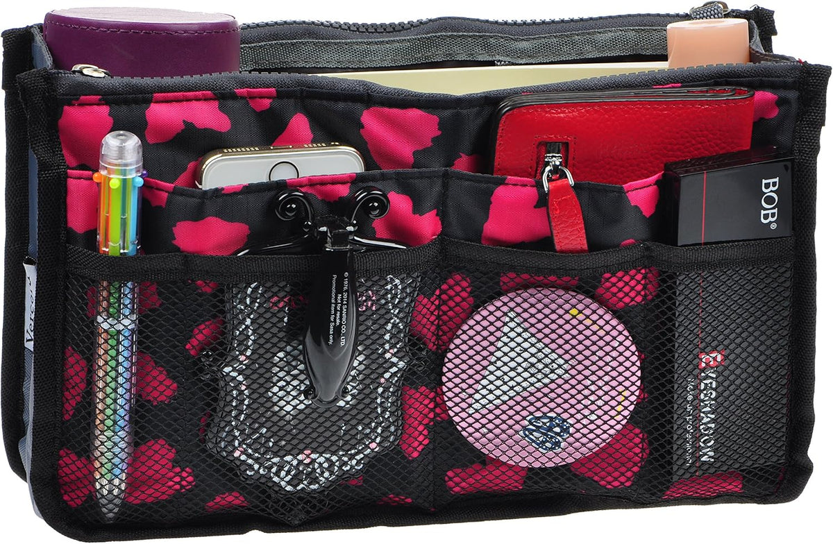 Purse Organizer Insert for Handbags Bag Organizers Inside Tote Pocketbook Women Nurse Nylon 13 Pockets Black Small