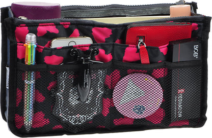Purse Organizer Insert for Handbags Bag Organizers Inside Tote Pocketbook Women Nurse Nylon 13 Pockets Black Small