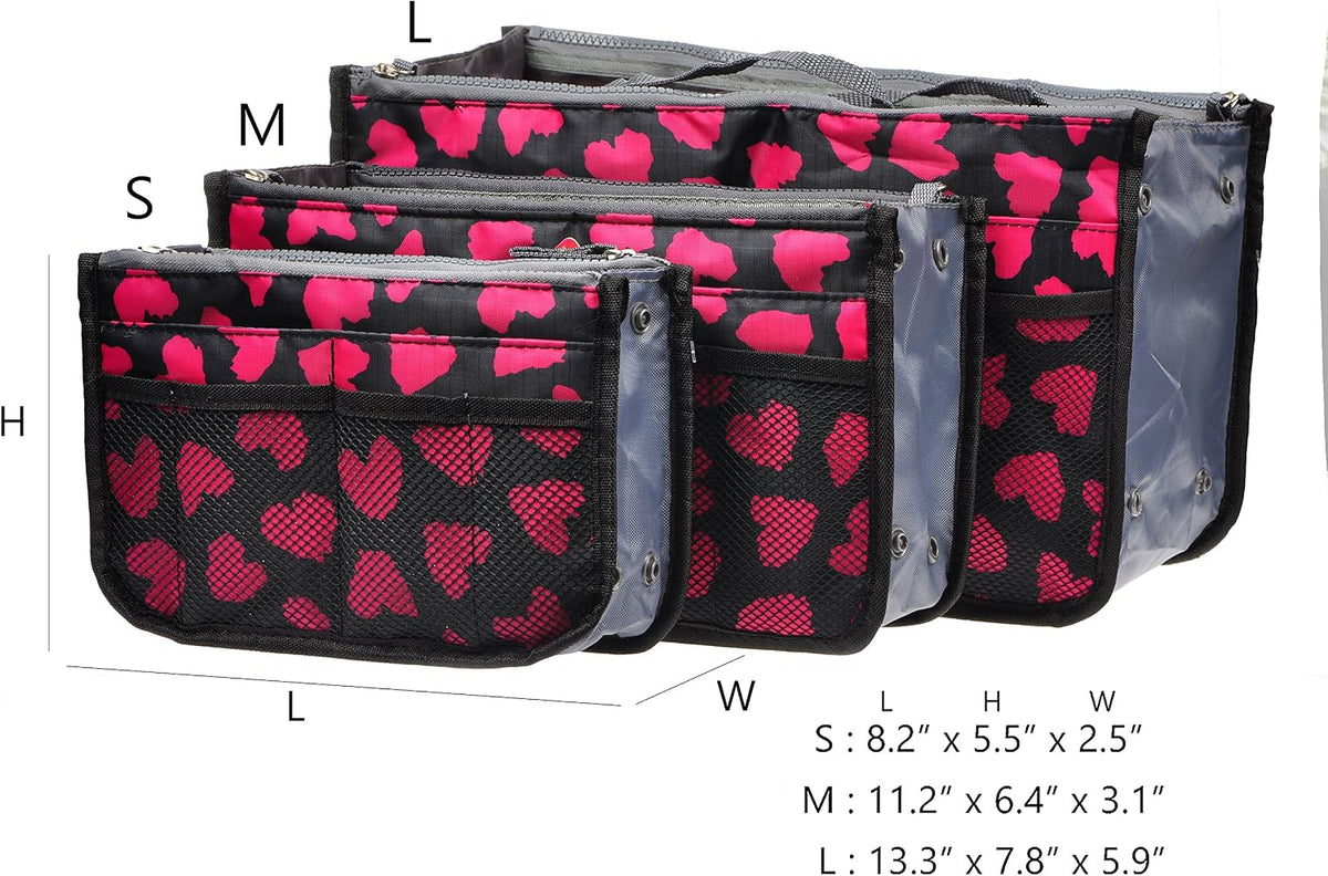 Purse Organizer Insert for Handbags Bag Organizers Inside Tote Pocketbook Women Nurse Nylon 13 Pockets Black Small