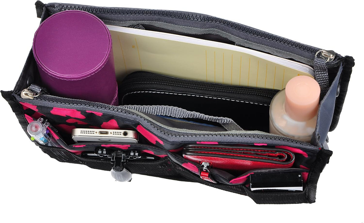 Purse Organizer Insert for Handbags Bag Organizers Inside Tote Pocketbook Women Nurse Nylon 13 Pockets Black Small