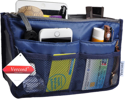 Purse Organizer Insert for Handbags Bag Organizers Inside Tote Pocketbook Women Nurse Nylon 13 Pockets Black Small
