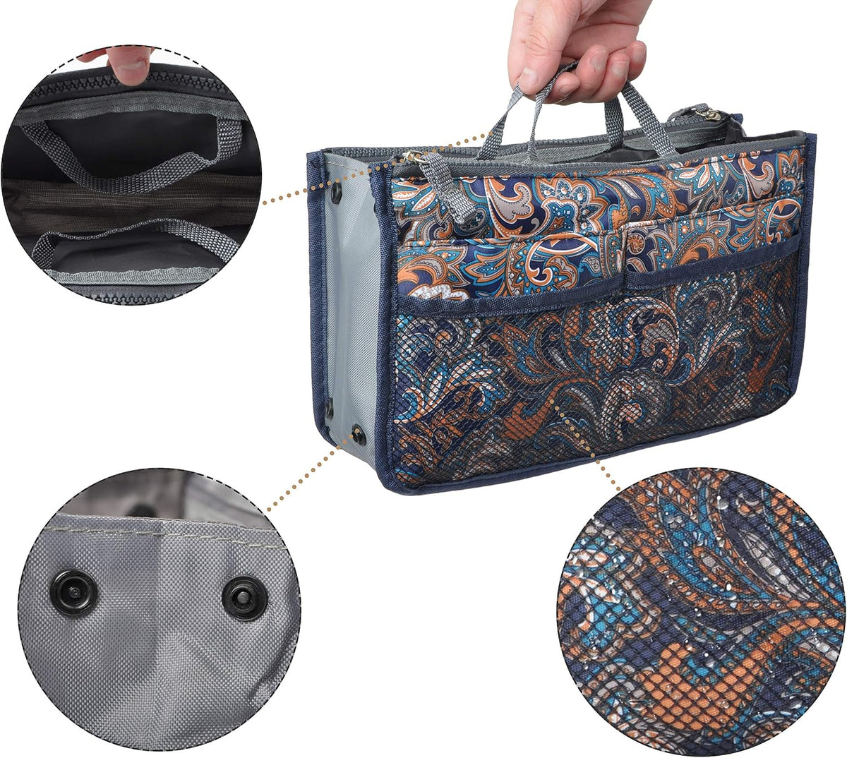 Purse Organizer Insert for Handbags Bag Organizers Inside Tote Pocketbook Women Nurse Nylon 13 Pockets Black Small