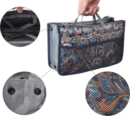 Purse Organizer Insert for Handbags Bag Organizers Inside Tote Pocketbook Women Nurse Nylon 13 Pockets Black Small