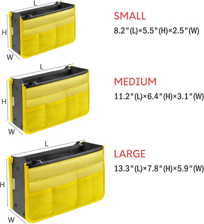 Purse Organizer Insert for Handbags Bag Organizers Inside Tote Pocketbook Women Nurse Nylon 13 Pockets Black Small