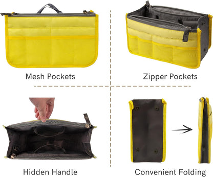 Purse Organizer Insert for Handbags Bag Organizers Inside Tote Pocketbook Women Nurse Nylon 13 Pockets Black Small