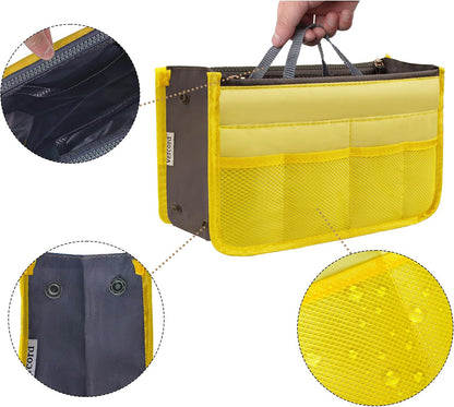 Purse Organizer Insert for Handbags Bag Organizers Inside Tote Pocketbook Women Nurse Nylon 13 Pockets Black Small