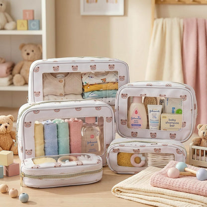 5 Pcs Diaper Bag Organizer Pouch Set TSA Approved Toiletry Bag Clear Waterproof Tpu Makeup Pouch Travel Organizer Pack for Mom Baby Nursing