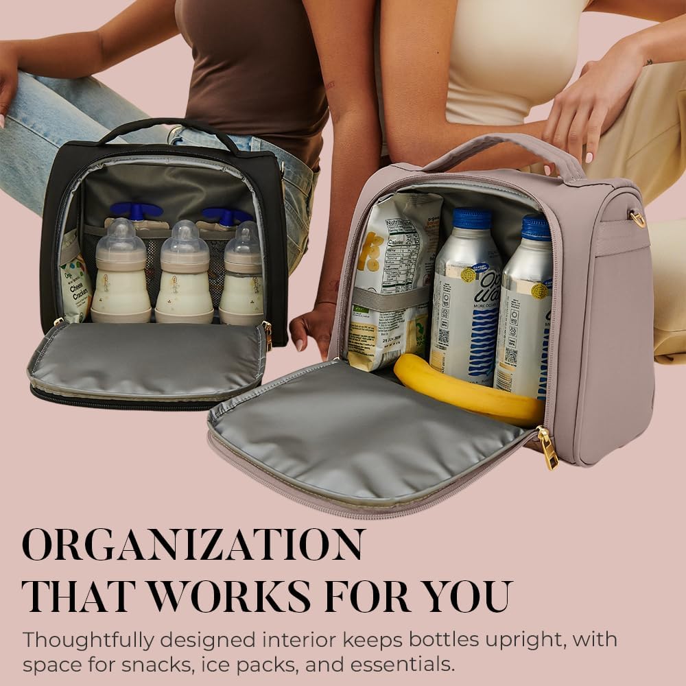 Insulated Bottle Bag, 3-Bottle Breastmilk Cooler with Shoulder Strap