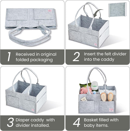 Upgraded Baby Diaper Caddy Organizer, Portable Nursery Storage Bin with Handle, Side Pockets Car Organizer for Diapers and Baby Wipes Essentials, Registry Gift Baskets (Small-Oatmeal)