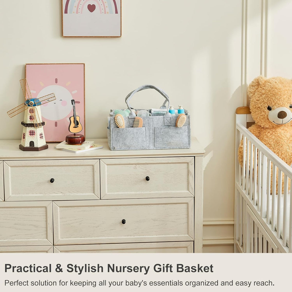 Upgraded Baby Diaper Caddy Organizer, Portable Nursery Storage Bin with Handle, Side Pockets Car Organizer for Diapers and Baby Wipes Essentials, Registry Gift Baskets (Small-Oatmeal)
