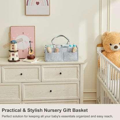 Upgraded Baby Diaper Caddy Organizer, Portable Nursery Storage Bin with Handle, Side Pockets Car Organizer for Diapers and Baby Wipes Essentials, Registry Gift Baskets (Small-Oatmeal)