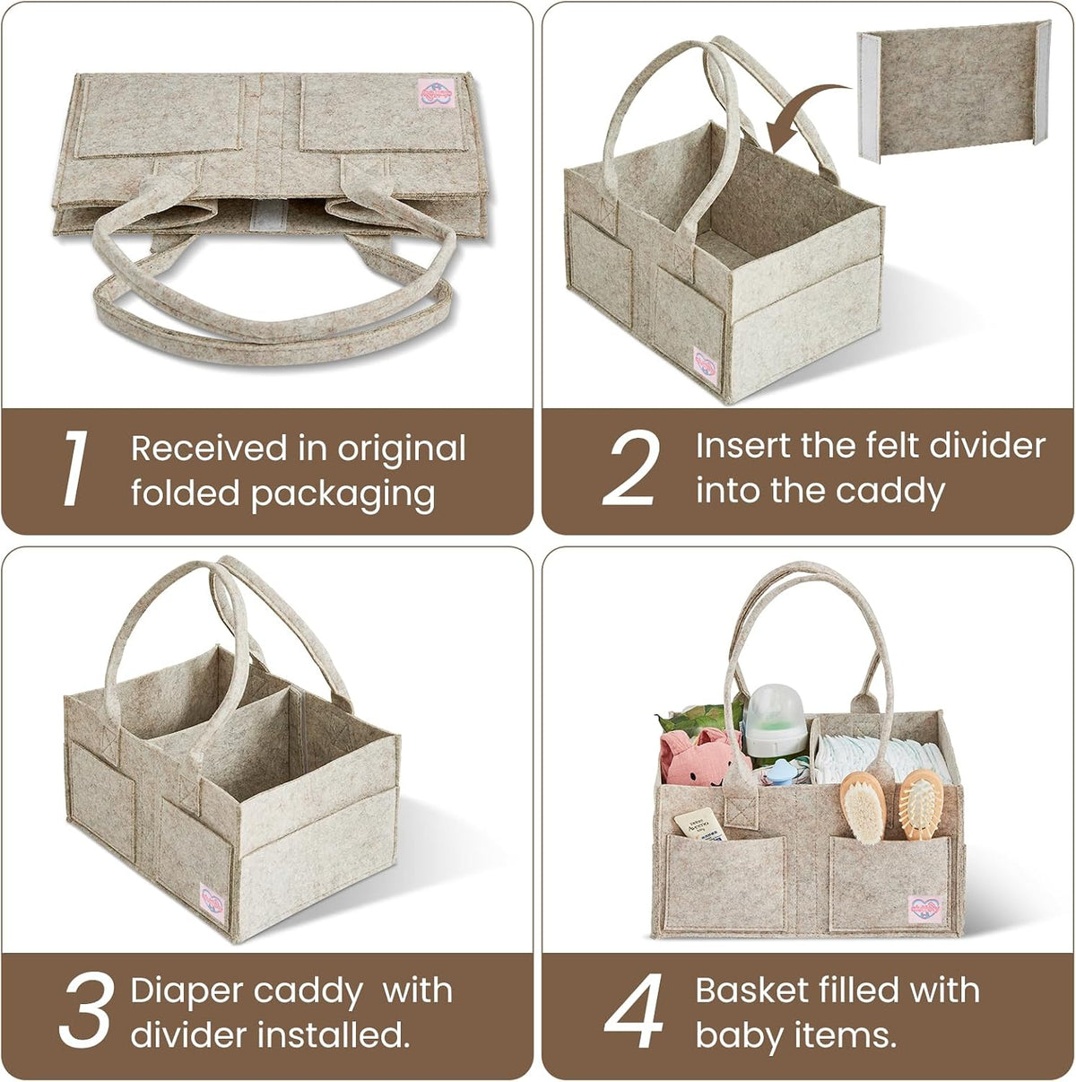 Upgraded Baby Diaper Caddy Organizer, Portable Nursery Storage Bin with Handle, Side Pockets Car Organizer for Diapers and Baby Wipes Essentials, Registry Gift Baskets (Small-Oatmeal)