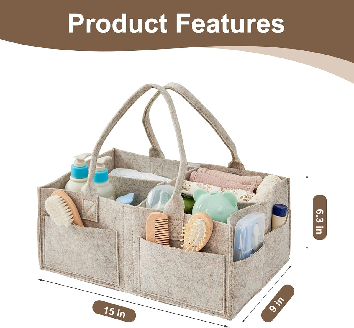 Upgraded Baby Diaper Caddy Organizer, Portable Nursery Storage Bin with Handle, Side Pockets Car Organizer for Diapers and Baby Wipes Essentials, Registry Gift Baskets (Small-Oatmeal)