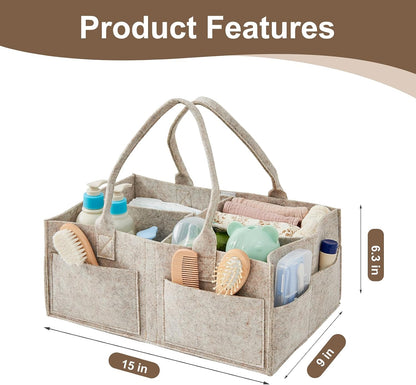 Upgraded Baby Diaper Caddy Organizer, Portable Nursery Storage Bin with Handle, Side Pockets Car Organizer for Diapers and Baby Wipes Essentials, Registry Gift Baskets (Small-Oatmeal)