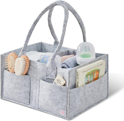 Upgraded Baby Diaper Caddy Organizer, Portable Nursery Storage Bin with Handle, Side Pockets Car Organizer for Diapers and Baby Wipes Essentials, Registry Gift Baskets (Small-Oatmeal)