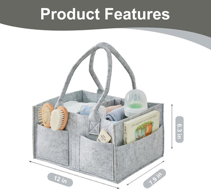 Upgraded Baby Diaper Caddy Organizer, Portable Nursery Storage Bin with Handle, Side Pockets Car Organizer for Diapers and Baby Wipes Essentials, Registry Gift Baskets (Small-Oatmeal)