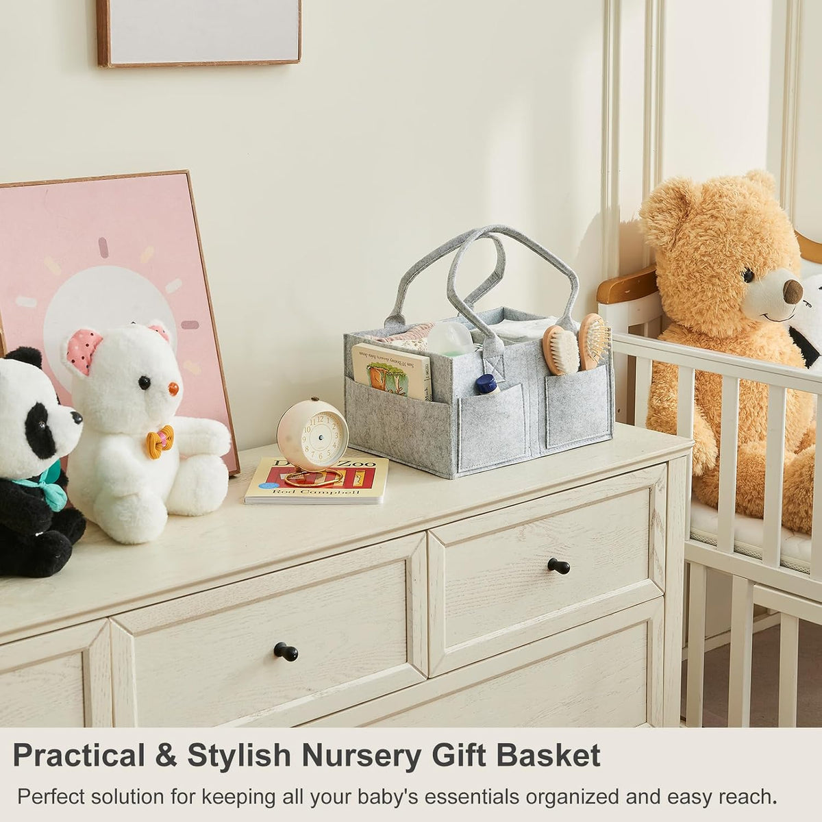 Upgraded Baby Diaper Caddy Organizer, Portable Nursery Storage Bin with Handle, Side Pockets Car Organizer for Diapers and Baby Wipes Essentials, Registry Gift Baskets (Small-Oatmeal)