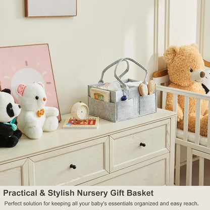 Upgraded Baby Diaper Caddy Organizer, Portable Nursery Storage Bin with Handle, Side Pockets Car Organizer for Diapers and Baby Wipes Essentials, Registry Gift Baskets (Small-Oatmeal)