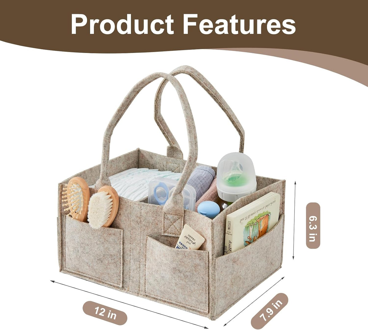 Upgraded Baby Diaper Caddy Organizer, Portable Nursery Storage Bin with Handle, Side Pockets Car Organizer for Diapers and Baby Wipes Essentials, Registry Gift Baskets (Small-Oatmeal)