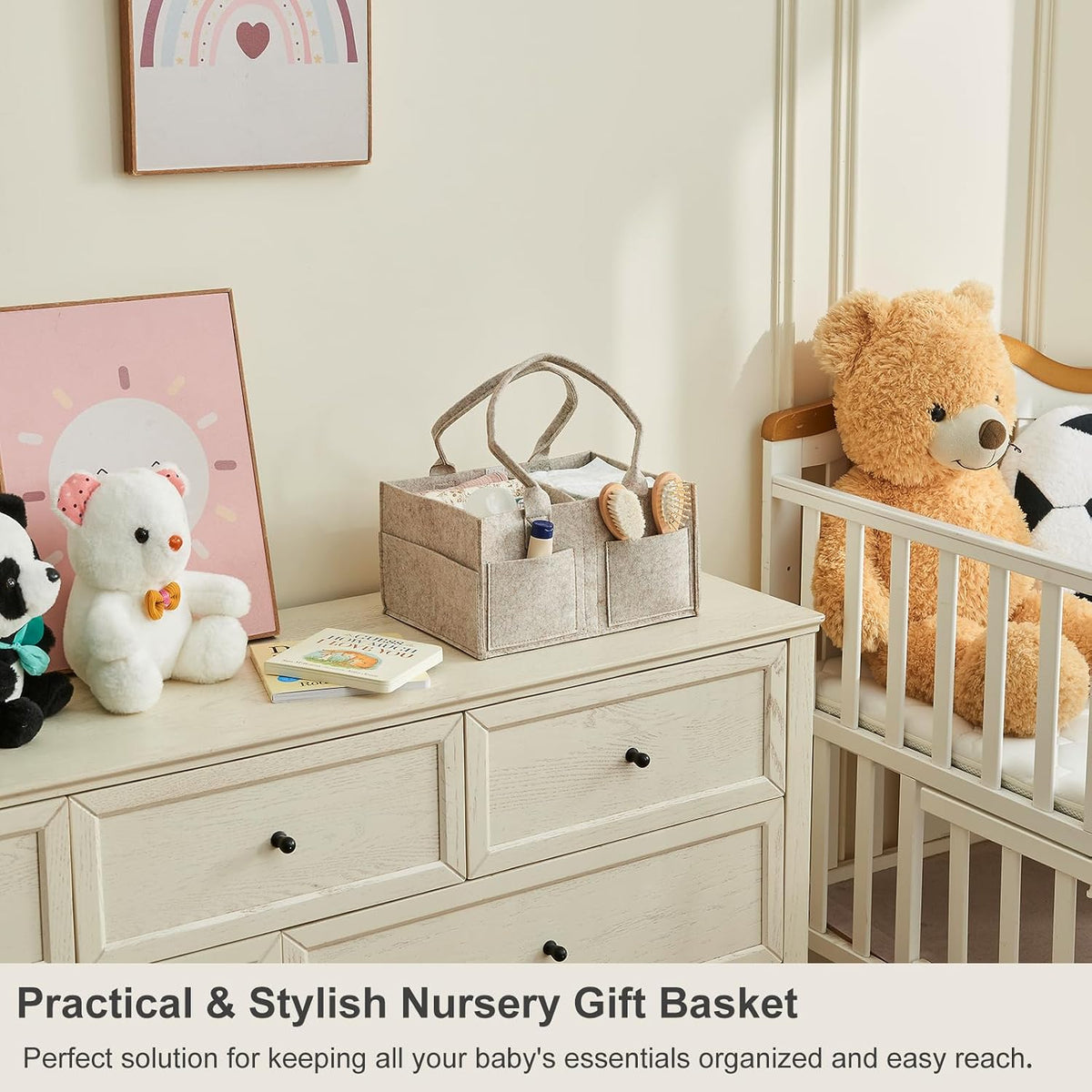 Upgraded Baby Diaper Caddy Organizer, Portable Nursery Storage Bin with Handle, Side Pockets Car Organizer for Diapers and Baby Wipes Essentials, Registry Gift Baskets (Small-Oatmeal)