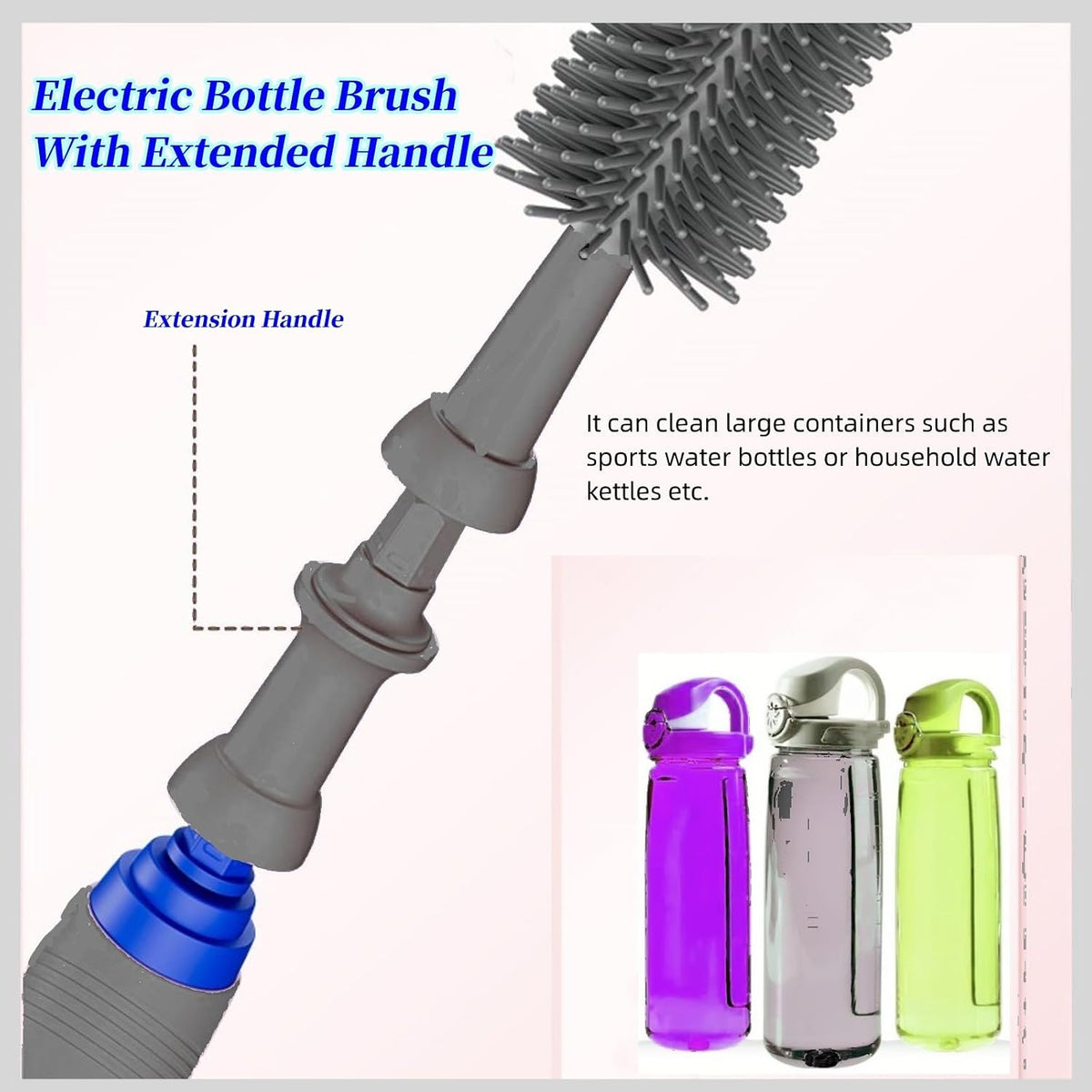 Electric Baby Bottle Cleaner with Drying Rack, Silicone Bottle Brush Set, Easy-Grip Handle, Rechargeable/Waterproof Spinning Brush, Grey
