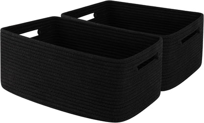 OIAHOMY Storage Basket for Shelves, Closet Cube Storage Bins Baskets for Clothes Blanket Towels, Baby Nursery, Toy Baskets Box, Woven Rope Basket, 17.72 * 12.99 * 7.87 IN, 2 Packs White