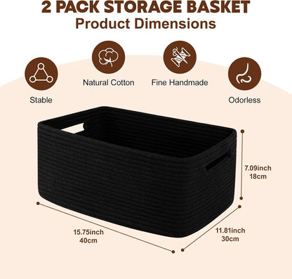 OIAHOMY Storage Basket for Shelves, Closet Cube Storage Bins Baskets for Clothes Blanket Towels, Baby Nursery, Toy Baskets Box, Woven Rope Basket, 17.72 * 12.99 * 7.87 IN, 2 Packs White