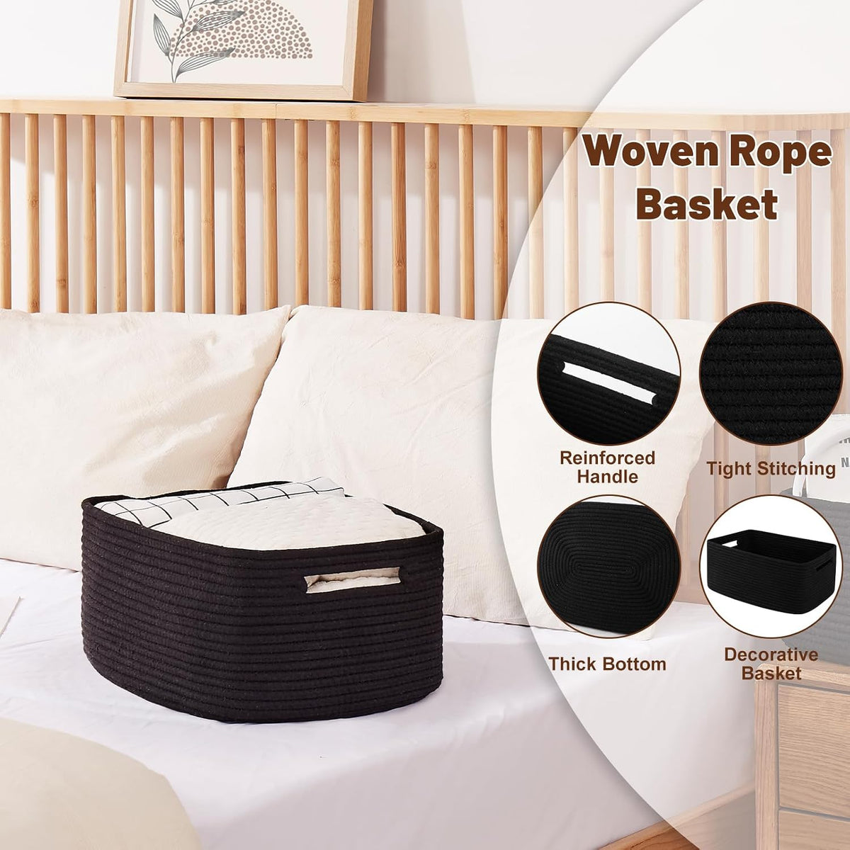 OIAHOMY Storage Basket for Shelves, Closet Cube Storage Bins Baskets for Clothes Blanket Towels, Baby Nursery, Toy Baskets Box, Woven Rope Basket, 17.72 * 12.99 * 7.87 IN, 2 Packs White