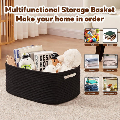 OIAHOMY Storage Basket for Shelves, Closet Cube Storage Bins Baskets for Clothes Blanket Towels, Baby Nursery, Toy Baskets Box, Woven Rope Basket, 17.72 * 12.99 * 7.87 IN, 2 Packs White