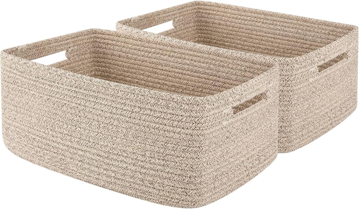 OIAHOMY Storage Basket for Shelves, Closet Cube Storage Bins Baskets for Clothes Blanket Towels, Baby Nursery, Toy Baskets Box, Woven Rope Basket, 17.72 * 12.99 * 7.87 IN, 2 Packs White