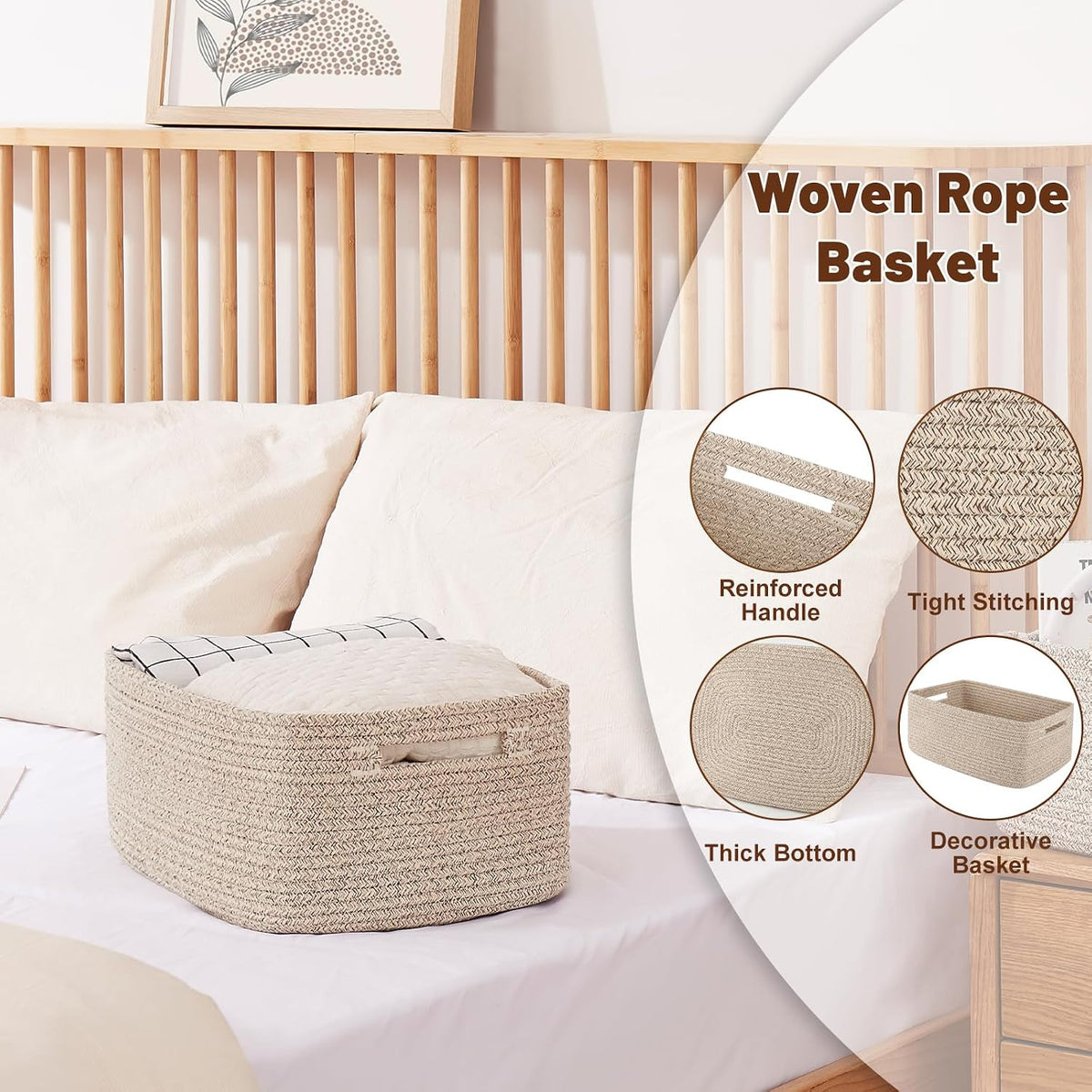 OIAHOMY Storage Basket for Shelves, Closet Cube Storage Bins Baskets for Clothes Blanket Towels, Baby Nursery, Toy Baskets Box, Woven Rope Basket, 17.72 * 12.99 * 7.87 IN, 2 Packs White