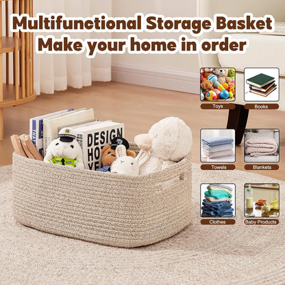 OIAHOMY Storage Basket for Shelves, Closet Cube Storage Bins Baskets for Clothes Blanket Towels, Baby Nursery, Toy Baskets Box, Woven Rope Basket, 17.72 * 12.99 * 7.87 IN, 2 Packs White