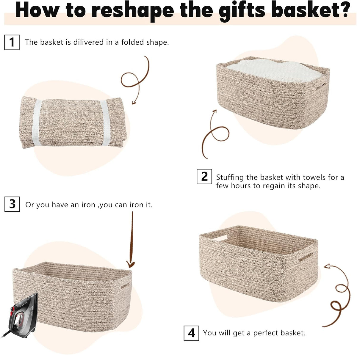 OIAHOMY Storage Basket for Shelves, Closet Cube Storage Bins Baskets for Clothes Blanket Towels, Baby Nursery, Toy Baskets Box, Woven Rope Basket, 17.72 * 12.99 * 7.87 IN, 2 Packs White