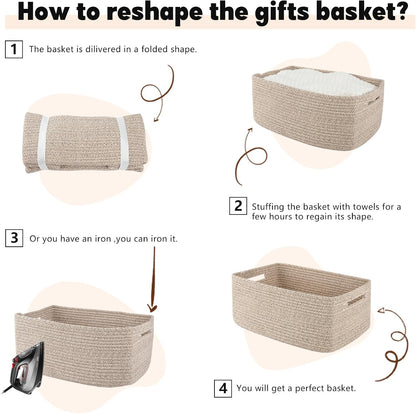 OIAHOMY Storage Basket for Shelves, Closet Cube Storage Bins Baskets for Clothes Blanket Towels, Baby Nursery, Toy Baskets Box, Woven Rope Basket, 17.72 * 12.99 * 7.87 IN, 2 Packs White