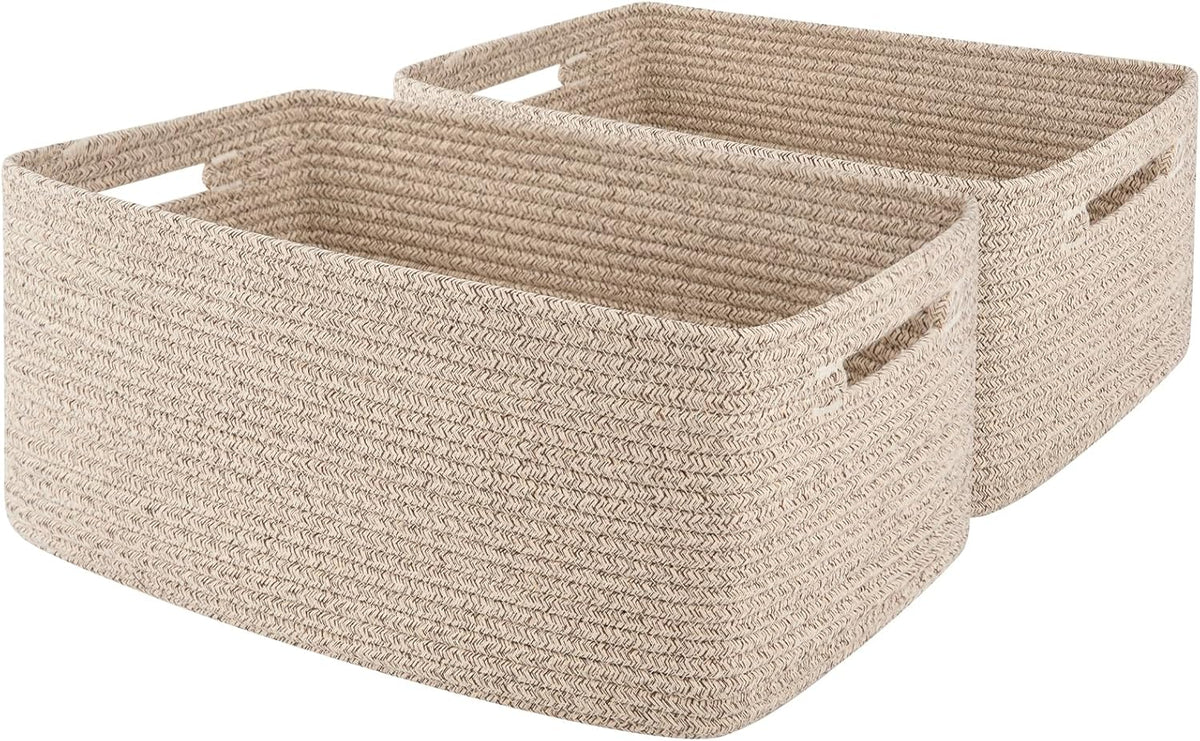OIAHOMY Storage Basket for Shelves, Closet Cube Storage Bins Baskets for Clothes Blanket Towels, Baby Nursery, Toy Baskets Box, Woven Rope Basket, 17.72 * 12.99 * 7.87 IN, 2 Packs White