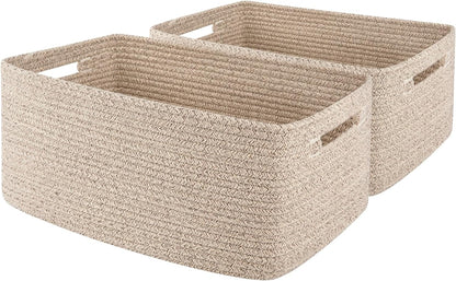 OIAHOMY Storage Basket for Shelves, Closet Cube Storage Bins Baskets for Clothes Blanket Towels, Baby Nursery, Toy Baskets Box, Woven Rope Basket, 17.72 * 12.99 * 7.87 IN, 2 Packs White