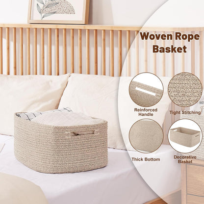 OIAHOMY Storage Basket for Shelves, Closet Cube Storage Bins Baskets for Clothes Blanket Towels, Baby Nursery, Toy Baskets Box, Woven Rope Basket, 17.72 * 12.99 * 7.87 IN, 2 Packs White