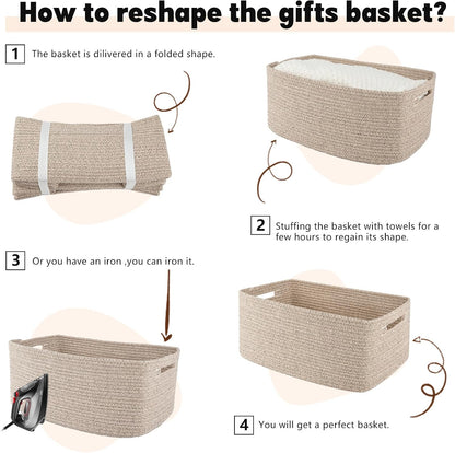 OIAHOMY Storage Basket for Shelves, Closet Cube Storage Bins Baskets for Clothes Blanket Towels, Baby Nursery, Toy Baskets Box, Woven Rope Basket, 17.72 * 12.99 * 7.87 IN, 2 Packs White