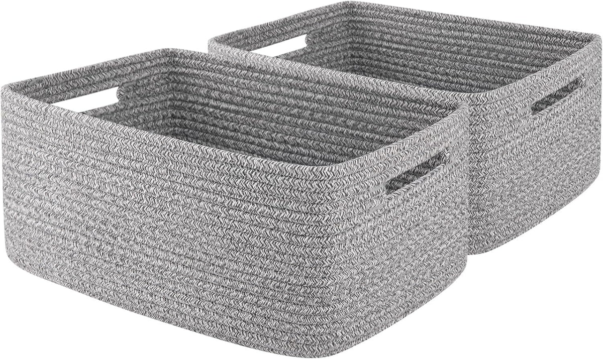 OIAHOMY Storage Basket for Shelves, Closet Cube Storage Bins Baskets for Clothes Blanket Towels, Baby Nursery, Toy Baskets Box, Woven Rope Basket, 17.72 * 12.99 * 7.87 IN, 2 Packs White