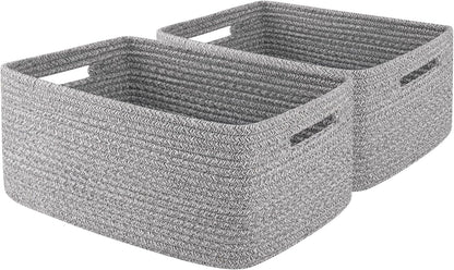 OIAHOMY Storage Basket for Shelves, Closet Cube Storage Bins Baskets for Clothes Blanket Towels, Baby Nursery, Toy Baskets Box, Woven Rope Basket, 17.72 * 12.99 * 7.87 IN, 2 Packs White