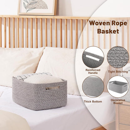 OIAHOMY Storage Basket for Shelves, Closet Cube Storage Bins Baskets for Clothes Blanket Towels, Baby Nursery, Toy Baskets Box, Woven Rope Basket, 17.72 * 12.99 * 7.87 IN, 2 Packs White