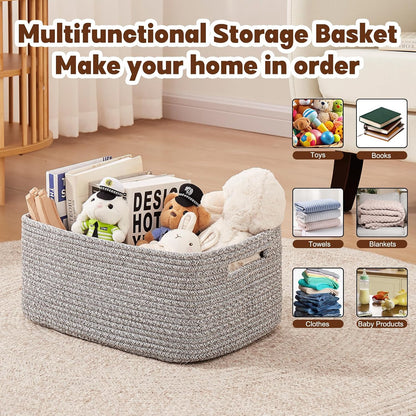 OIAHOMY Storage Basket for Shelves, Closet Cube Storage Bins Baskets for Clothes Blanket Towels, Baby Nursery, Toy Baskets Box, Woven Rope Basket, 17.72 * 12.99 * 7.87 IN, 2 Packs White