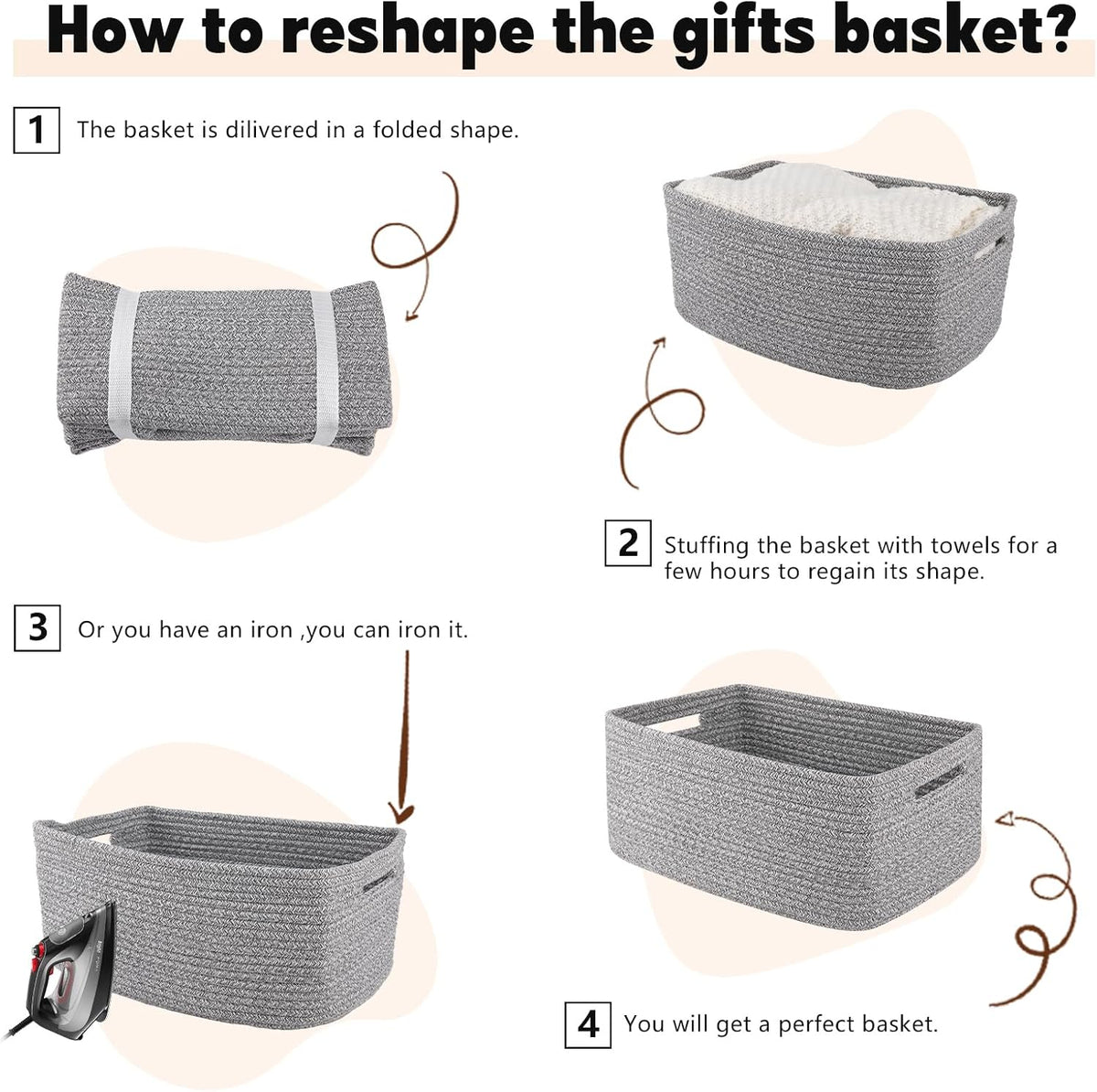 OIAHOMY Storage Basket for Shelves, Closet Cube Storage Bins Baskets for Clothes Blanket Towels, Baby Nursery, Toy Baskets Box, Woven Rope Basket, 17.72 * 12.99 * 7.87 IN, 2 Packs White