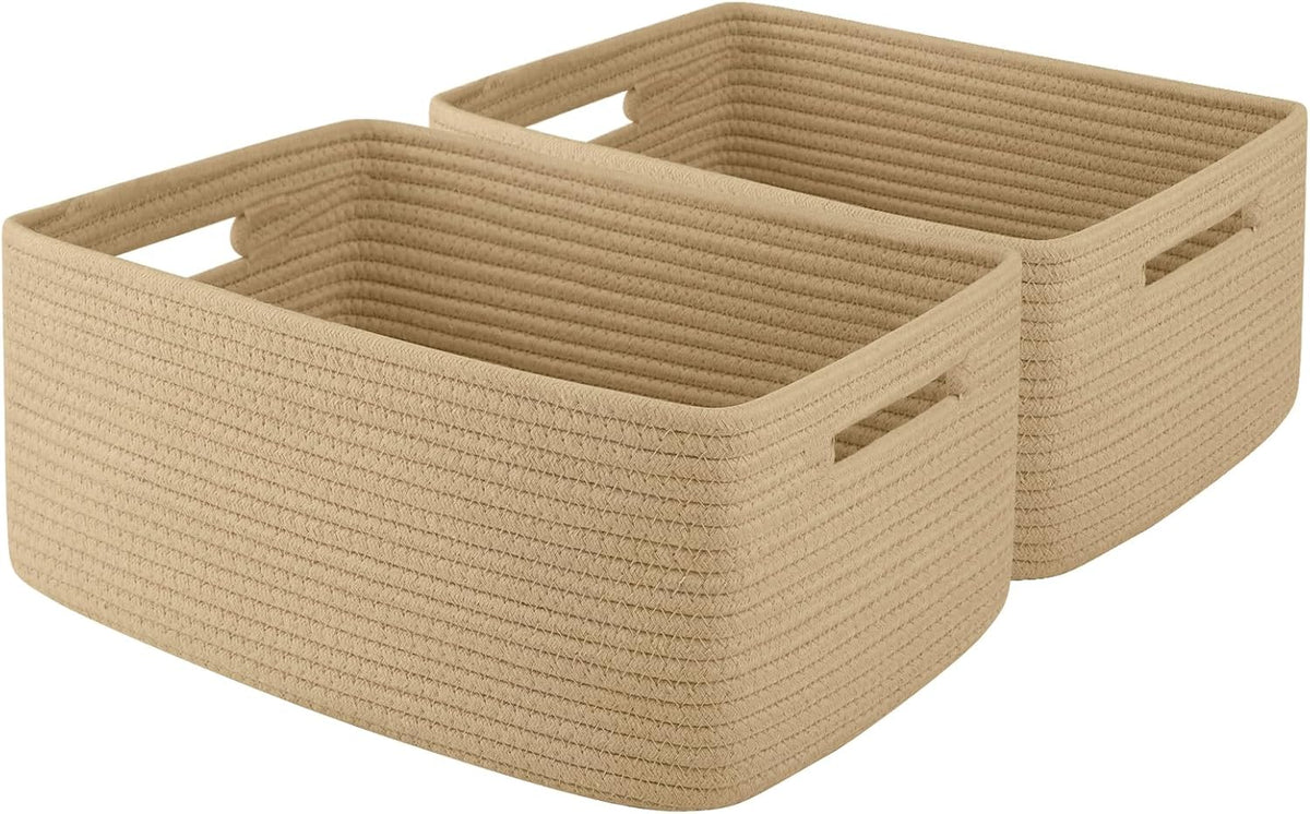 OIAHOMY Storage Basket for Shelves, Closet Cube Storage Bins Baskets for Clothes Blanket Towels, Baby Nursery, Toy Baskets Box, Woven Rope Basket, 17.72 * 12.99 * 7.87 IN, 2 Packs White