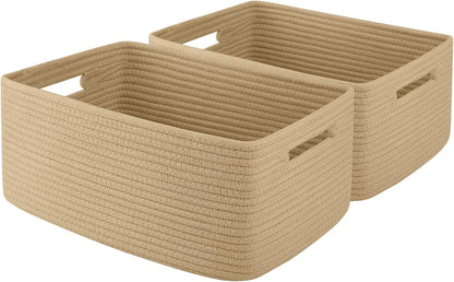 OIAHOMY Storage Basket for Shelves, Closet Cube Storage Bins Baskets for Clothes Blanket Towels, Baby Nursery, Toy Baskets Box, Woven Rope Basket, 17.72 * 12.99 * 7.87 IN, 2 Packs White