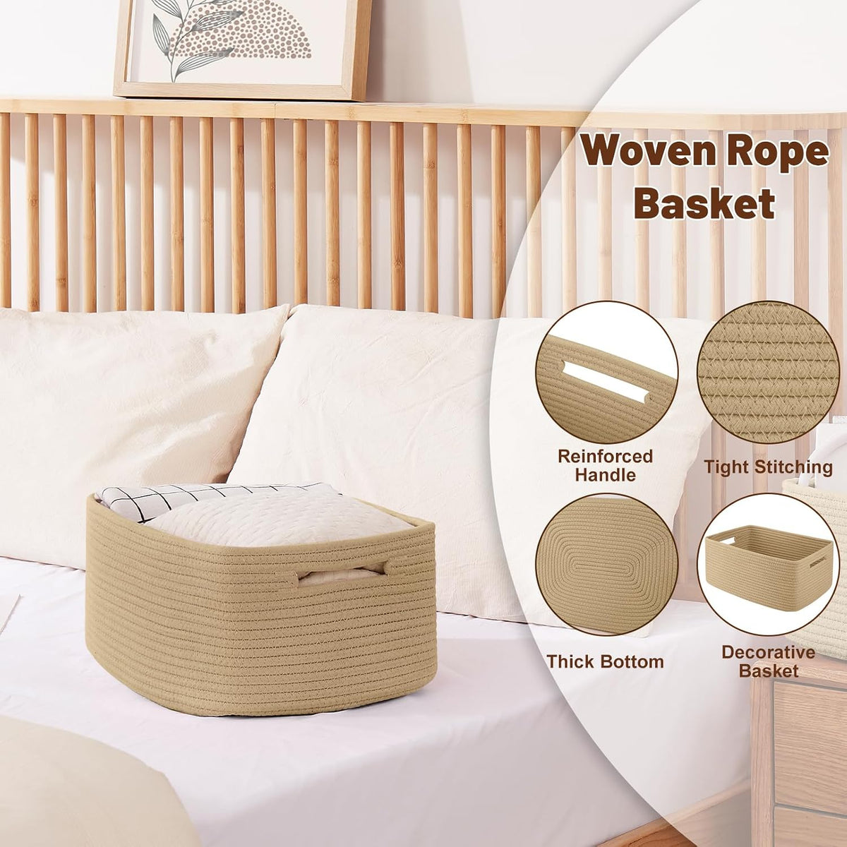 OIAHOMY Storage Basket for Shelves, Closet Cube Storage Bins Baskets for Clothes Blanket Towels, Baby Nursery, Toy Baskets Box, Woven Rope Basket, 17.72 * 12.99 * 7.87 IN, 2 Packs White