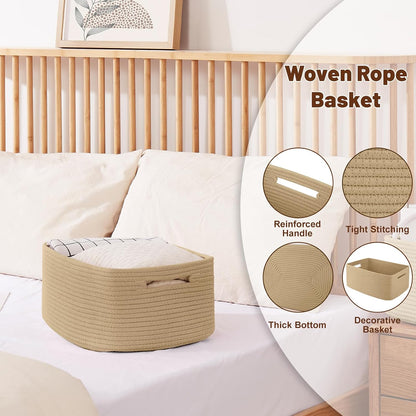 OIAHOMY Storage Basket for Shelves, Closet Cube Storage Bins Baskets for Clothes Blanket Towels, Baby Nursery, Toy Baskets Box, Woven Rope Basket, 17.72 * 12.99 * 7.87 IN, 2 Packs White