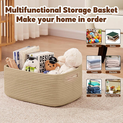 OIAHOMY Storage Basket for Shelves, Closet Cube Storage Bins Baskets for Clothes Blanket Towels, Baby Nursery, Toy Baskets Box, Woven Rope Basket, 17.72 * 12.99 * 7.87 IN, 2 Packs White
