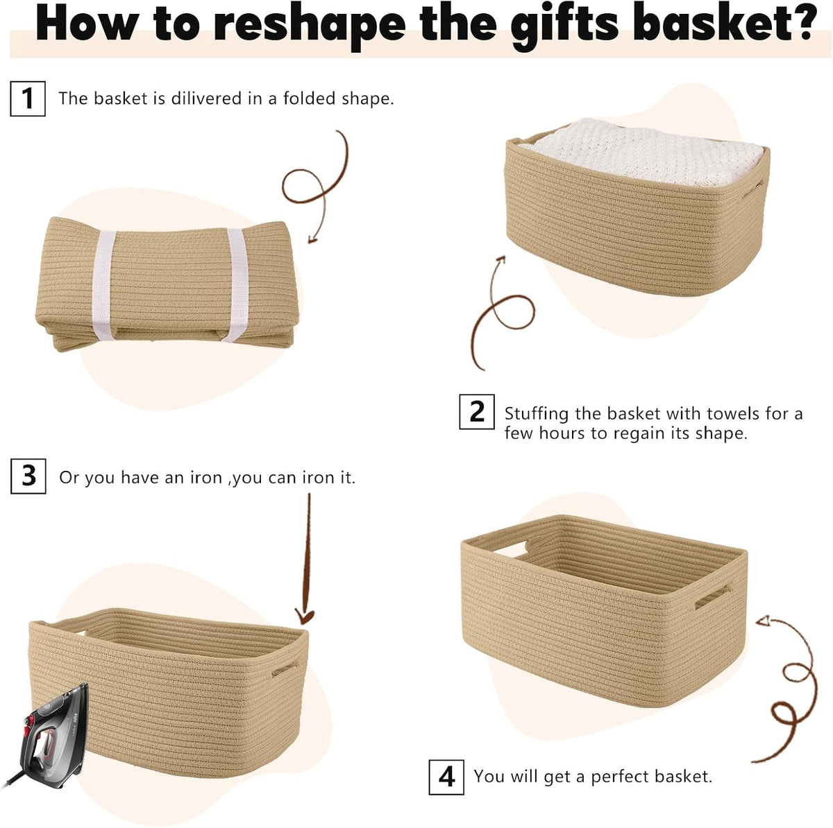 OIAHOMY Storage Basket for Shelves, Closet Cube Storage Bins Baskets for Clothes Blanket Towels, Baby Nursery, Toy Baskets Box, Woven Rope Basket, 17.72 * 12.99 * 7.87 IN, 2 Packs White
