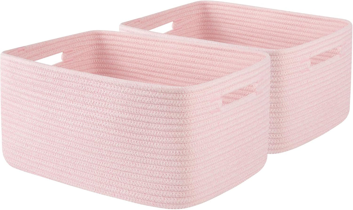 OIAHOMY Storage Basket for Shelves, Closet Cube Storage Bins Baskets for Clothes Blanket Towels, Baby Nursery, Toy Baskets Box, Woven Rope Basket, 17.72 * 12.99 * 7.87 IN, 2 Packs White